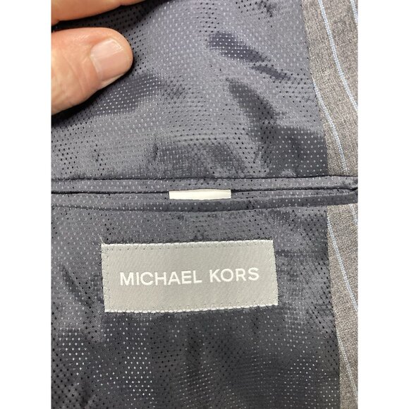 Michael Kors Wool Blazer Men’s Size 44R Gray Pinstripe Double Breasted - Picture 2 of 10